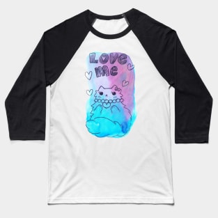 Love Me Fluffy Watercolor Cat Baseball T-Shirt